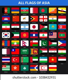 All flags of the countries of the Asia. Flat style