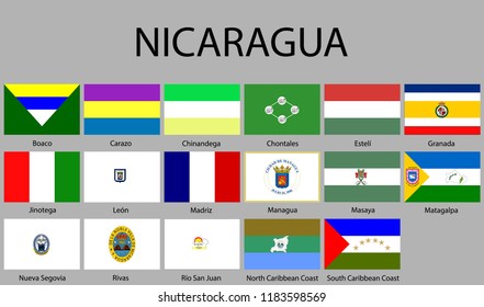 all Flags of departments of Nicaragua. Vector illustraion