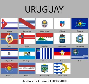 all Flags of departments of Uruguay. Vector illustration