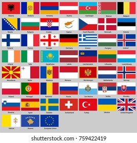 all flags of Europe. in proportion 2:3