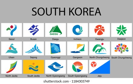 all Flags provinces of South Korea. Vector illustration