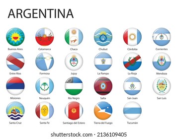 all Flags of regions of Argentina. Glossy button flag design