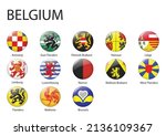 all Flags of regions of Belgium. Glossy button flag design
