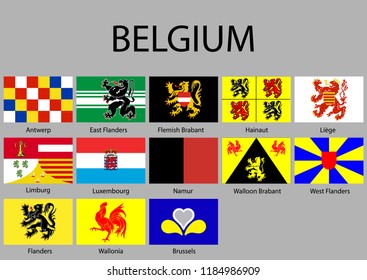 all Flags of regions of Belgium. Vector illustration