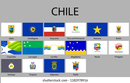 all Flags of regions of Chile. Vector illustraion