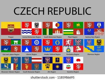 all Flags of regions of Czech Republic. Vector illustraion