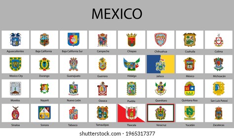 all Flags of regions of Mexico. Vector illustraion