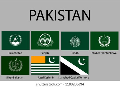 all Flags of regions of Pakistan. Vector illustraion