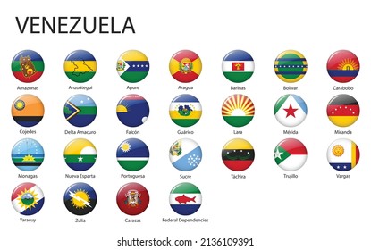 all Flags of regions of Venezuela. Glossy button flag design