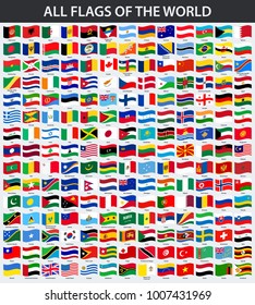 All Flags Of The World In Alphabetical Order. Waving Style