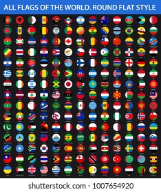 All flags of the world in alphabetical order. Round, circle flat style