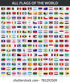 All flags of the world in alphabetical order. Rectangle glossy style