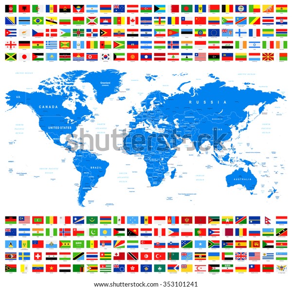 World Map Showing All Countries Flags