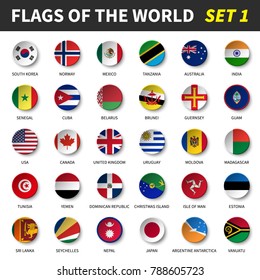 All flags of the world set 1 . Circle and concave design .