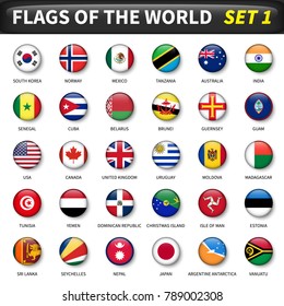 All flags of the world set 1 . Circle and convex design .