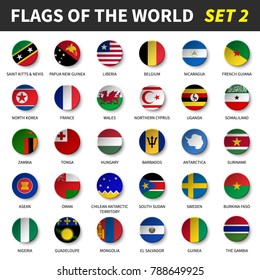 All flags of the world set 2 . Circle and concave design .