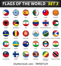 All flags of the world set 3 . Circle and convex design .