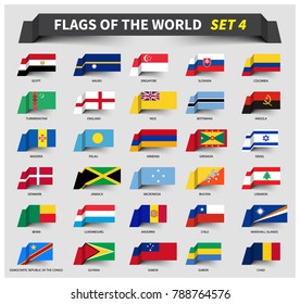 All flags of the world set 4 . Waving ribbon style .