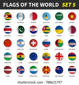 All flags of the world set 5 . Circle and concave design .