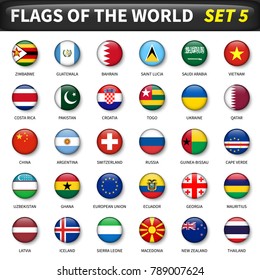 All flags of the world set 5 . Circle and convex design .