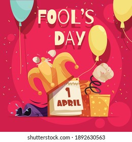 All fools day composition with editable text and doodle images of calendar joker hat and text vector illustration