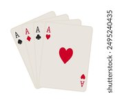 All four suits of aces playing cards including hearts, diamonds, clubs and spades fanned out in vector