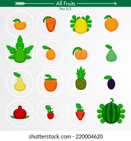 All Fruits With Leafs. Icon Set Part 2/2