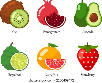 Alle Früchte Vektorsymbole gesetzt. eine Reihe frischer, gesunder Früchte einzeln.