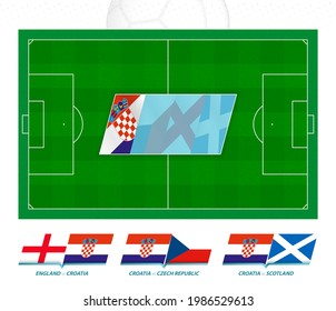 All games of the Croatia football team in European competition. Football field and games icon. Vector set.