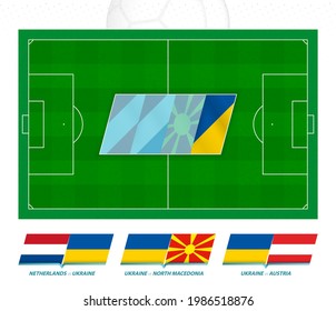 All games of the Ukraine football team in European competition. Football field and games icon. Vector set.