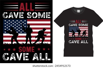 Alle gaben einige gaben alles Dies ist erstaunlich USA Memorial Day, T-Shirt Design Vektorgrafik Vorlage. Einzigartiges T-Shirt-Design mit schwarzem Hintergrund. USA Memorial T-Shirt bereit für benner, Poster, Pod jeden Druck, Artikel