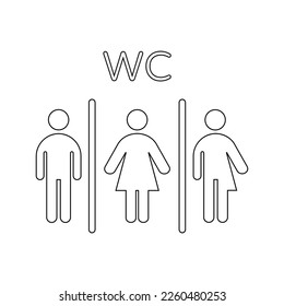 Alle Gender Restroom Outline Signature. Geschlechtsneutrales Toilettensymbol. Vektor Flachbild-Piktogramm auf weißem Hintergrund für Web, Mobile App, Büro, Einkaufszentrum, Restaurant.