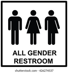 All gender restroom sign. Male, female transgender. Vector illustration.