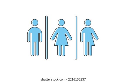 All Gender Restroom Sign. Gender Neutral Toilet Icon. Vector Flat Line Pictogram On White Background For Web, Mobile App, Office, Mall, Restaurant.