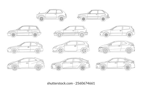 All generations Japan Classic Compact Hatchback History
Vector Speed Icon Vehicle Automobile Auto Car Set