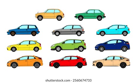 All generations Japan Classic Compact Hatchback History
Vector Speed Icon Vehicle Automobile Auto Car Set