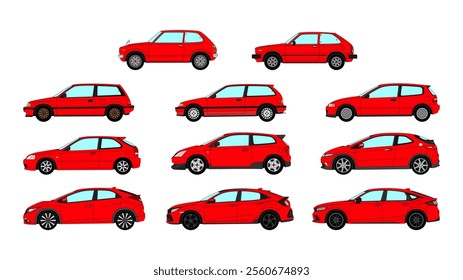 All generations Japan Classic Compact Hatchback History
Vector Speed Icon Vehicle Automobile Auto Car Set