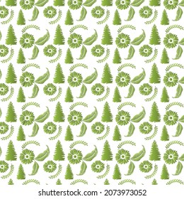 All green floral ornament pattern design. vector illustration.
