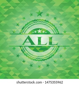 All green mosaic emblem. Vector Illustration. Detailed.