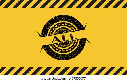 All grunge black emblem with yellow background, warning sign. Vector Illustration. Detailed.