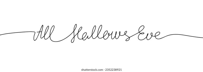 All Hallows Eve handwriting words in one line continuous. Line art Halloween short phase. Vector illustration.