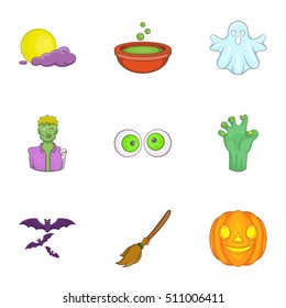 All hallows evening icons set. Cartoon illustration of 9 all hallows evening vector icons for web
