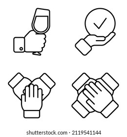 All hand gestures Flat Icon Set Isolated On White Background