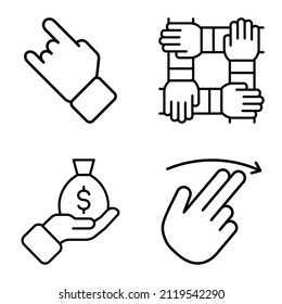 All hand gestures Flat Icon Set Isolated On White Background