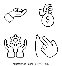 All hand gestures Flat Icon Set Isolated On White Background
