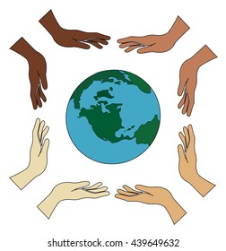 all hands holding world vector EPS10 