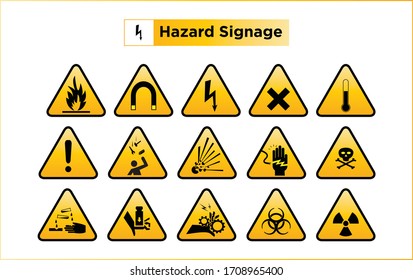 All hazard signages vector with box. Variety color and symbol.