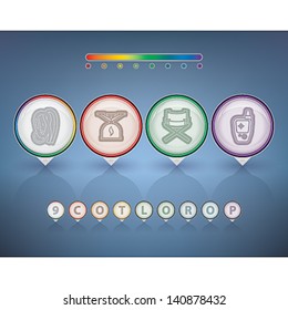 All icons in relation to summer vacation time, pictured here from left to right:  Locking carabiner, Camping stove, Folding chair, GPS mobile positioning.