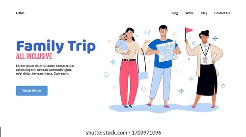 All Inclusive Family Travel Trip Banner Template - Cartoon Tourist Couple