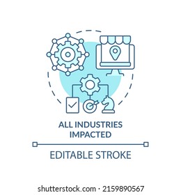 All industries impacted turquoise concept icon. Digital first mindset is essential abstract idea thin line illustration. Isolated outline drawing. Editable stroke. Arial, Myriad Pro-Bold fonts used